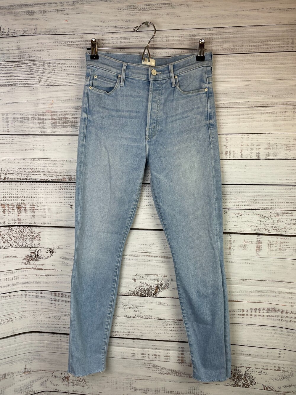 MOTHER The Stunner Ankle Fray Women 27 Jeans Crafty Side Light Wash Button Fly